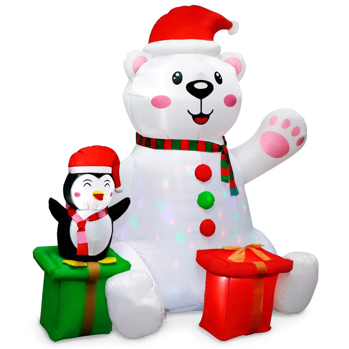 6FT Polar Bear & Penguin Christmas Inflatable – LED-Lit Outdoor Decoration with Gift Boxes | Waterproof, Self-Inflating.
