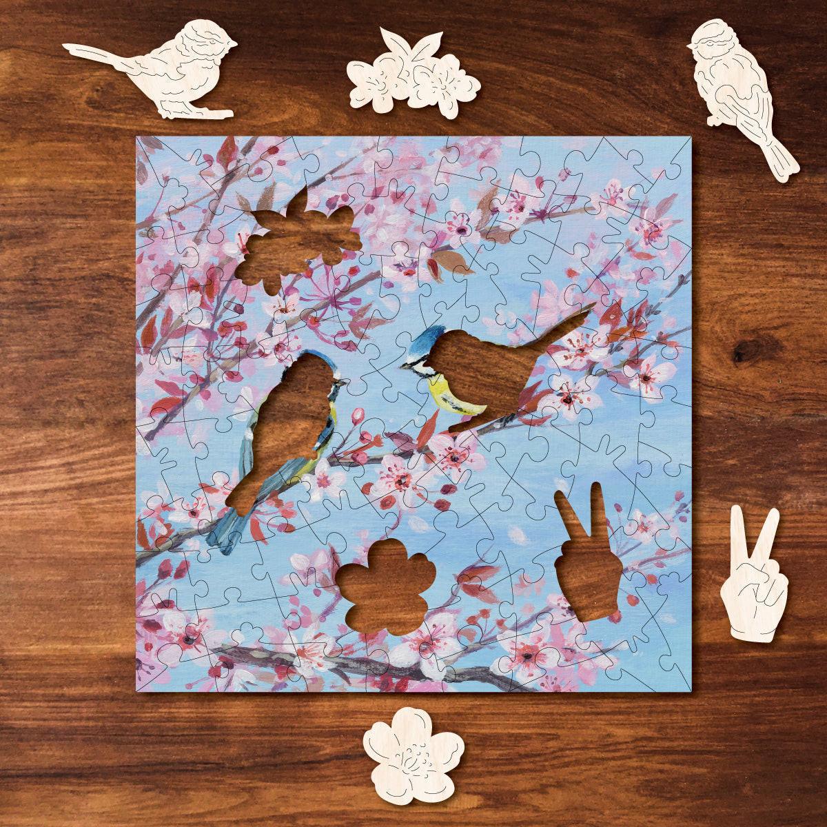 Blossom & Blue Tits – Travel Mini Wooden Jigsaw Puzzle.