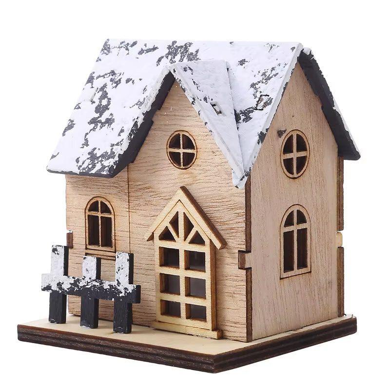 Christmas LED Wooden House Ornament – Luminous Cabin Decoration for Tree, Table, or Home, Eco‑Friendly Holiday Gift