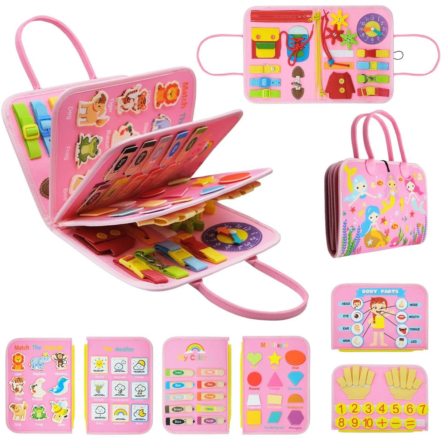 Montessori Busy Board – Sensory Learning Toy with 16 Activities for Toddlers & Preschoolers.