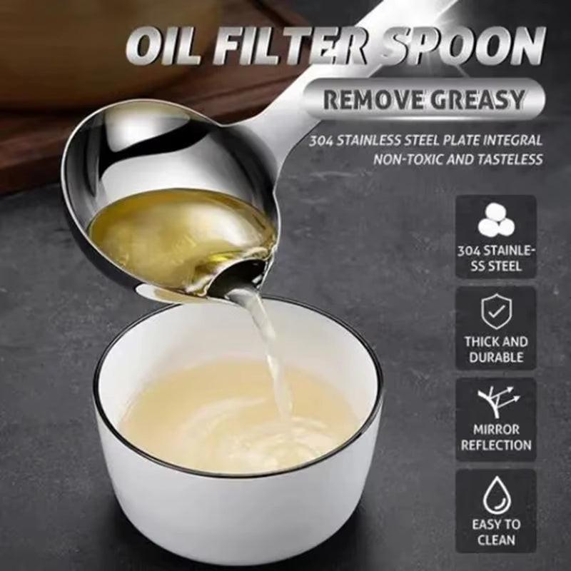 Premium Stainless Steel Oil Separator Ladle - Heavy-Duty, Long Handle, Dishwasher Safe - Ideal for Home & Professional Chefs!.