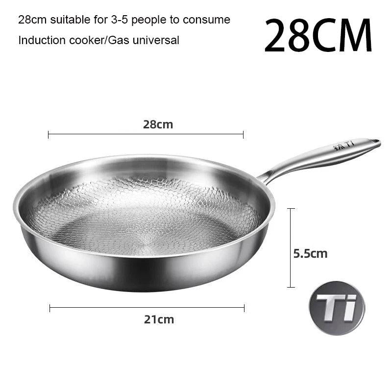 Pure Titanium Frying Pan – Hammer‑Pattern Non‑Coated Cookware (26/28/30 cm).