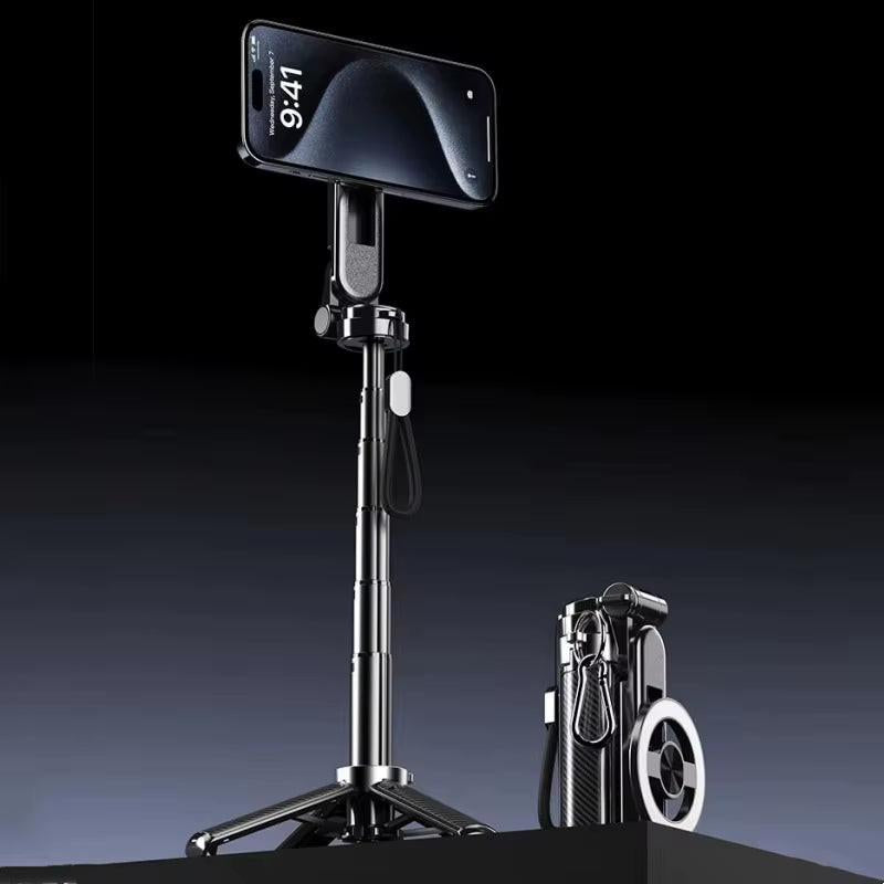 Snap, Stream, Go – 4-in-1 Magnetic Selfie Stick with Bluetooth & 360° Rotation.