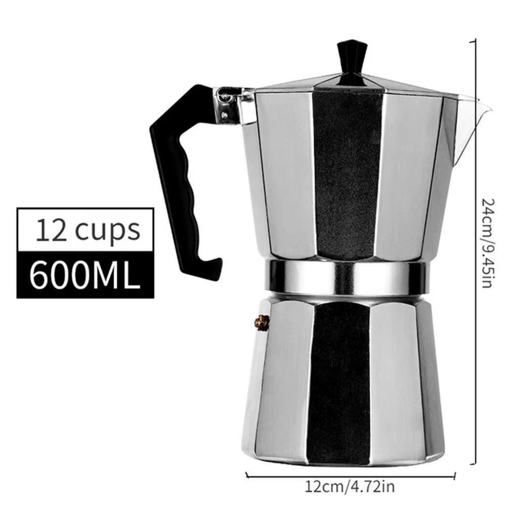 Premium Italian Moka Pot – Octagonal Espresso Maker for Stovetop & Campfire Brewing (1–12 Cup Sizes).