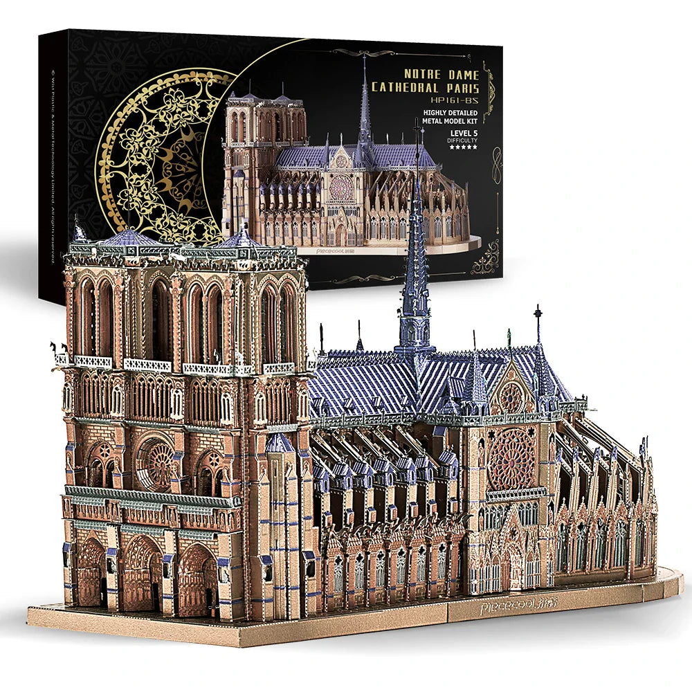 Piececool 3D metal puzzle of Notre Dame Cathedral Paris, DIY assembly for ages 14+.