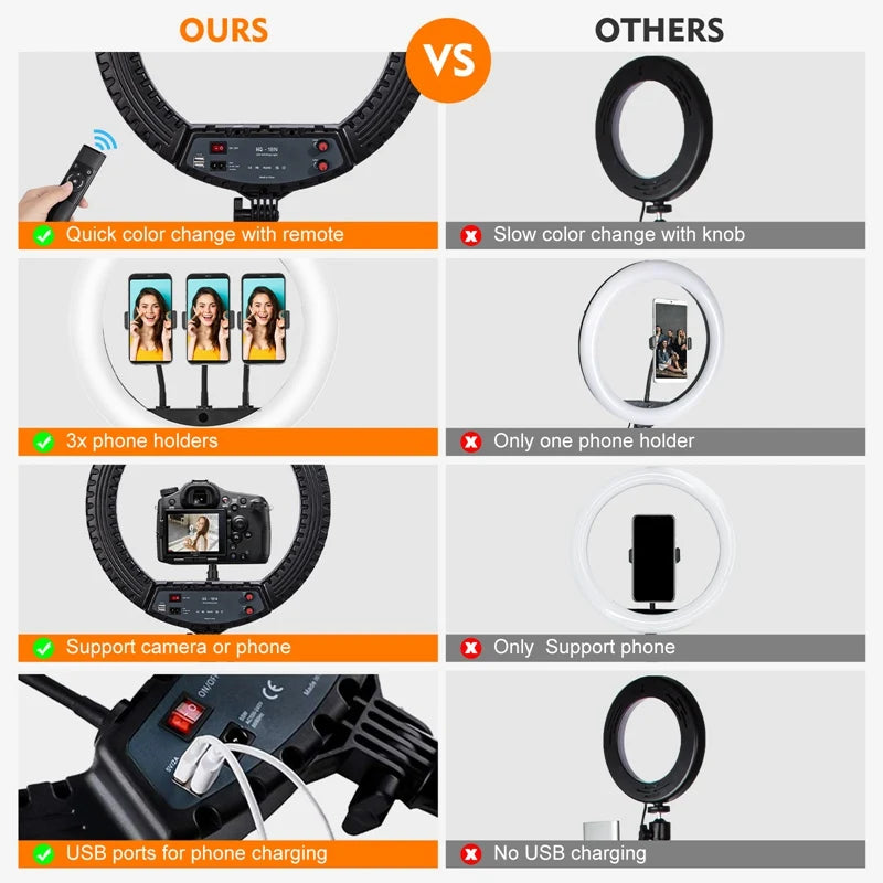 18" LED Ring Light & Tripod – Professional Lighting for Every Shot.