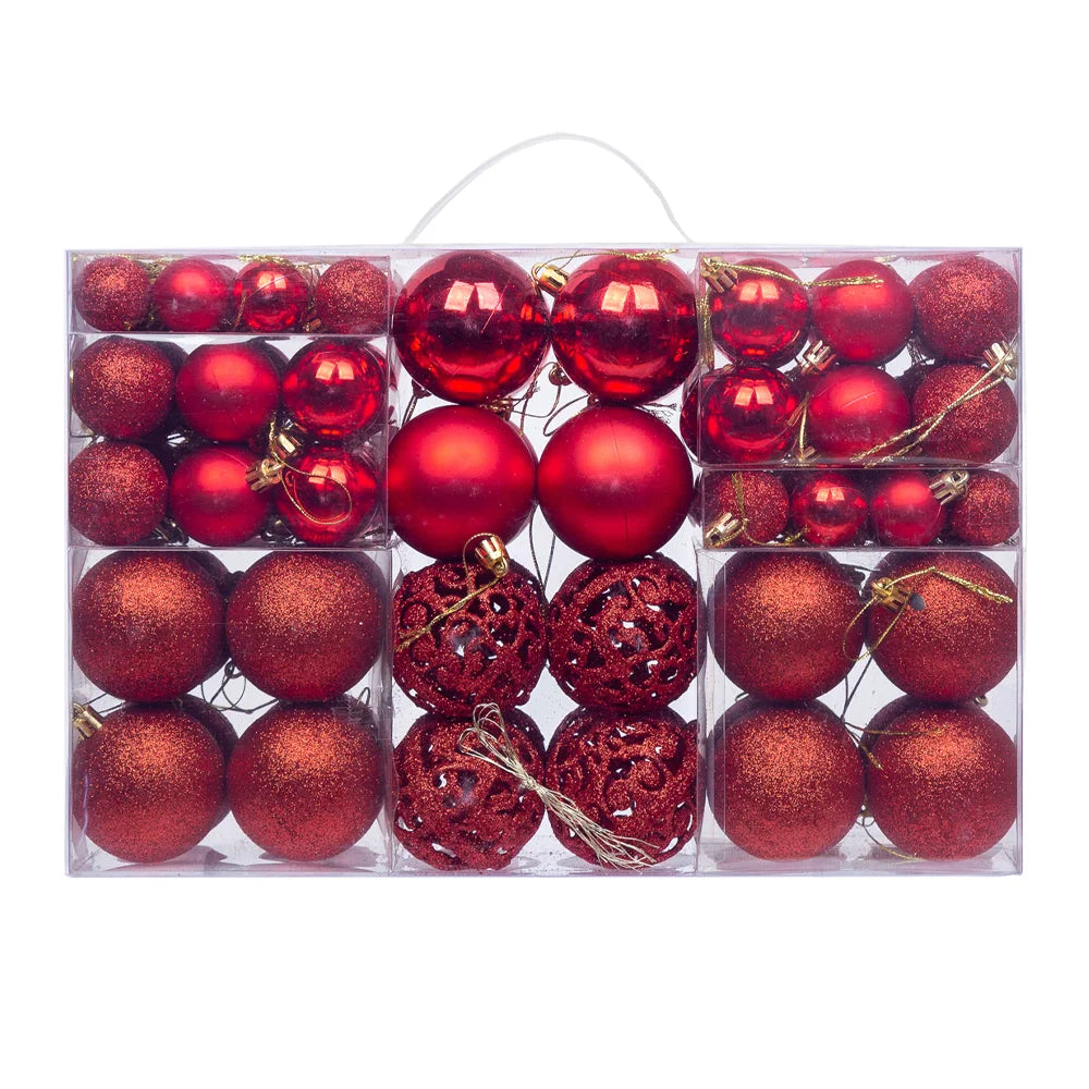 100pcs Shatterproof Christmas Tree Baubles – Red, Gold, Silver | Lightweight, Durable, and Reusable Holiday Ornaments.