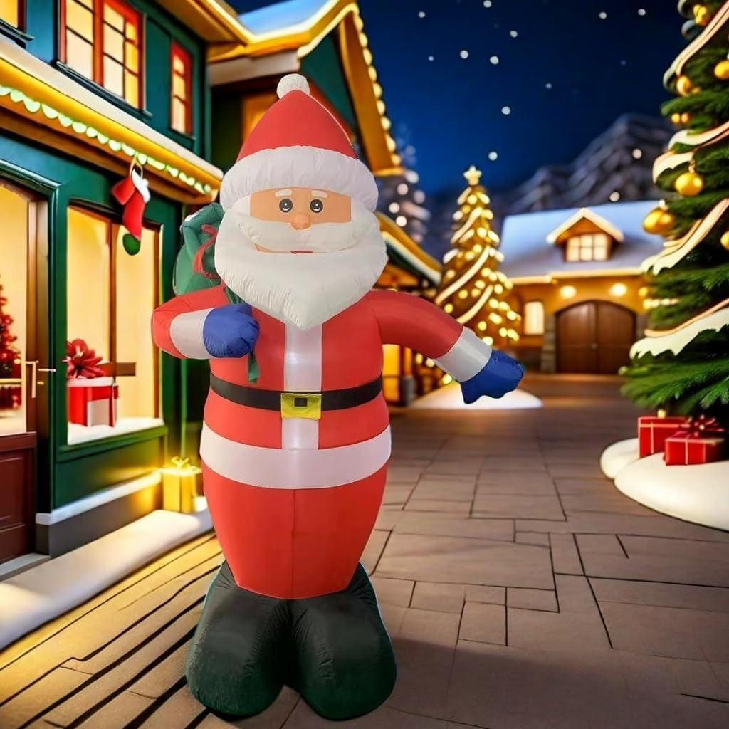 8FT Giant Santa Christmas Inflatable – Outdoor Decoration with LED Lights & Gift Bag | Yard, Retail & Event Display.