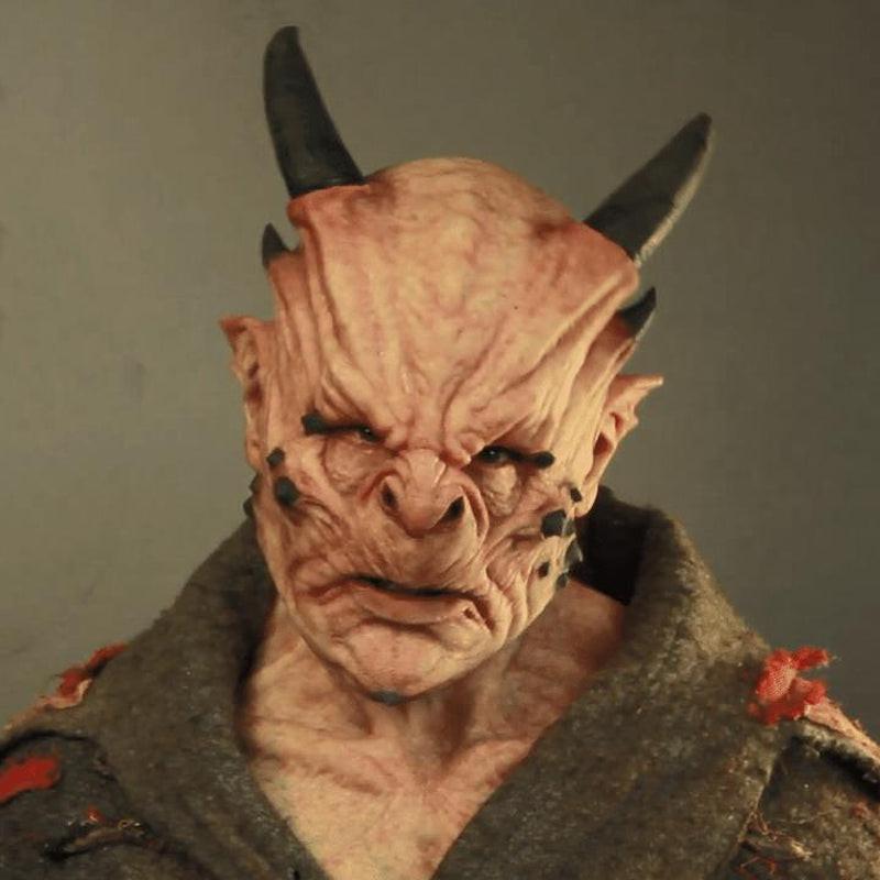 Scary Horns Warcraft Cosplay Mask – Skin Tone Latex Design for Fantasy & Horror Fans.