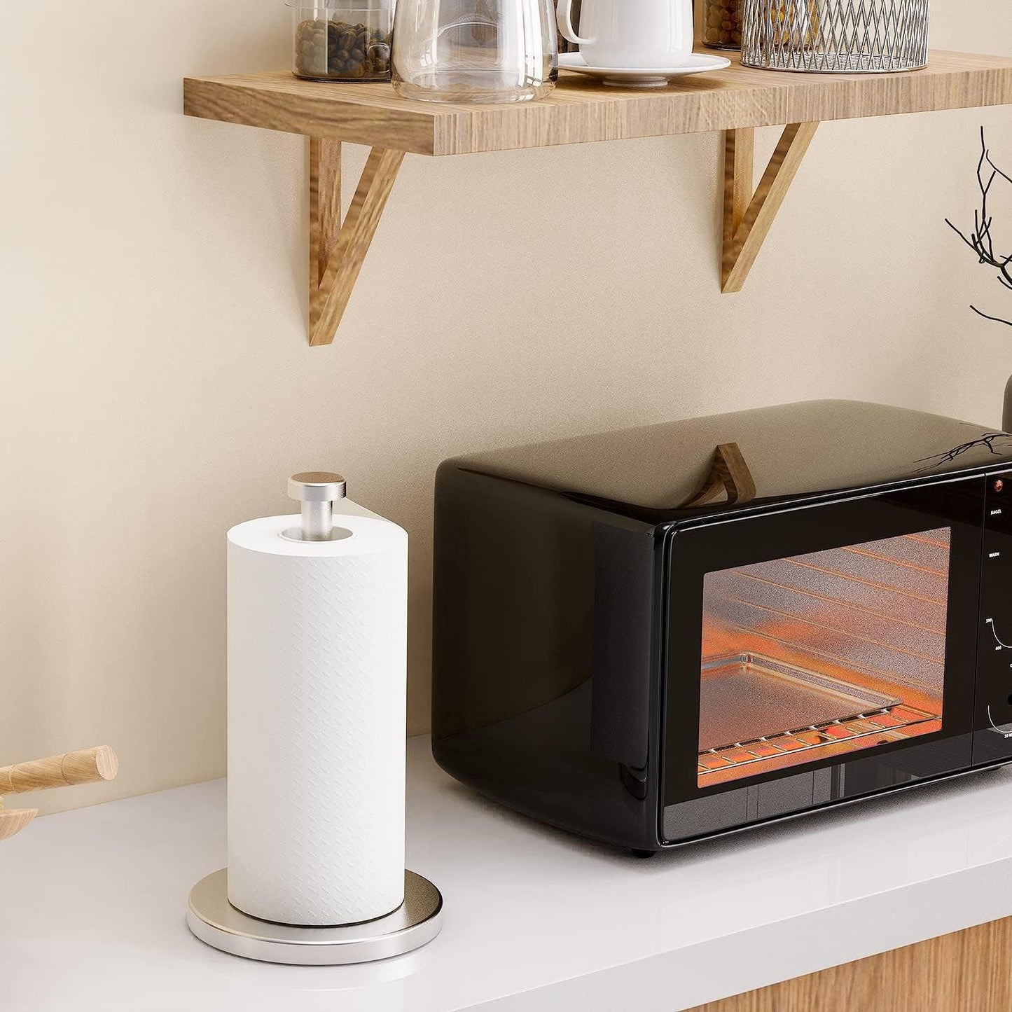 Freestanding Stainless Steel Kitchen Roll Holder – Weighted Base & Suction Stability.