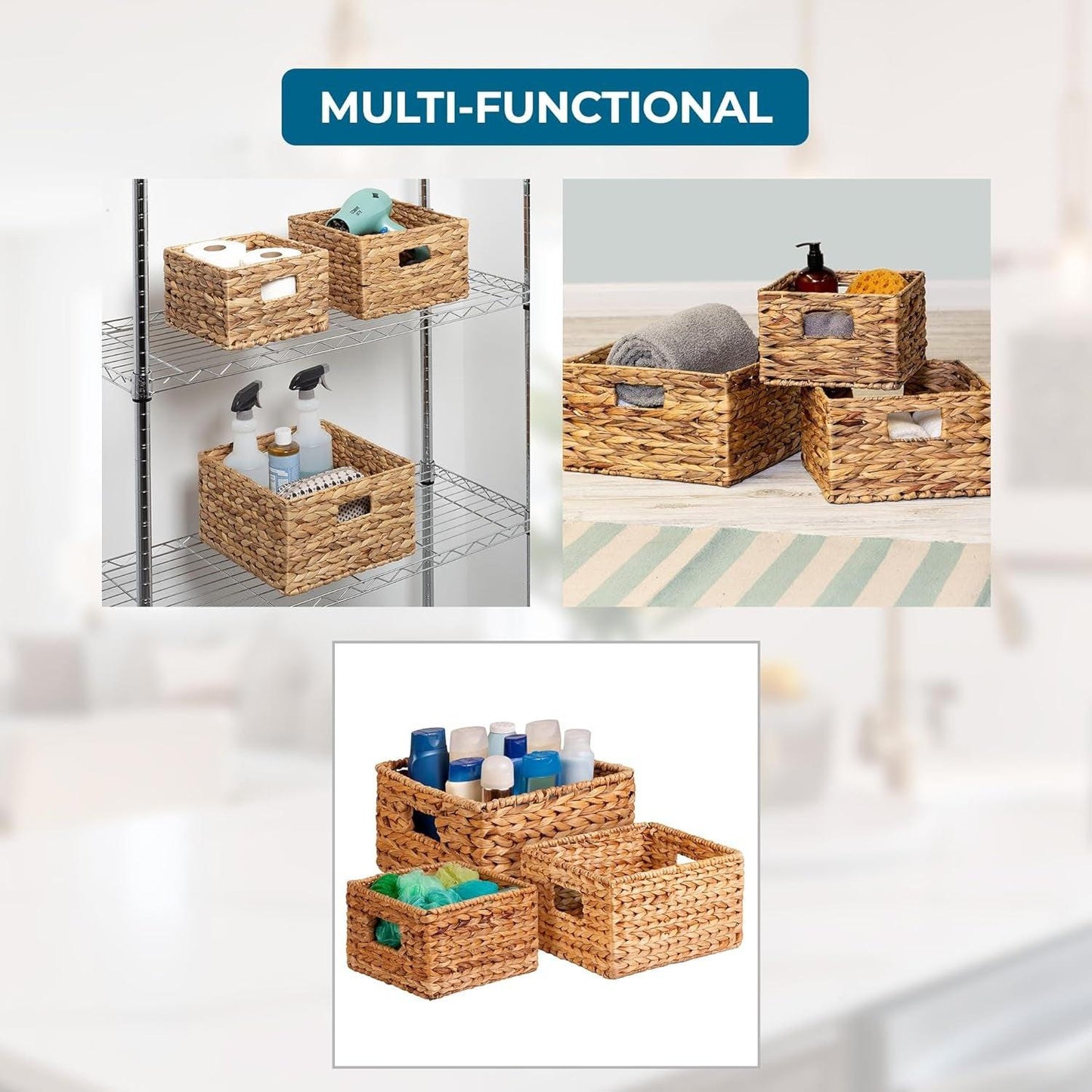 Eco‑Friendly Woven Water Hyacinth Nesting Storage Baskets – Set of 3 | Natural Finish | Multi‑Size | Home & Kitchen Organisation.