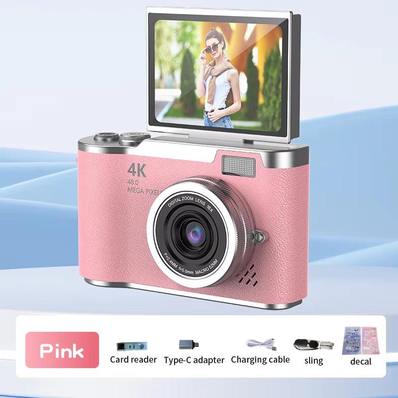 Capture Every Moment: 4K CCD Digital Camera with 48MP, 8X Zoom, 180° Flip Screen & Free 32GB Card!.