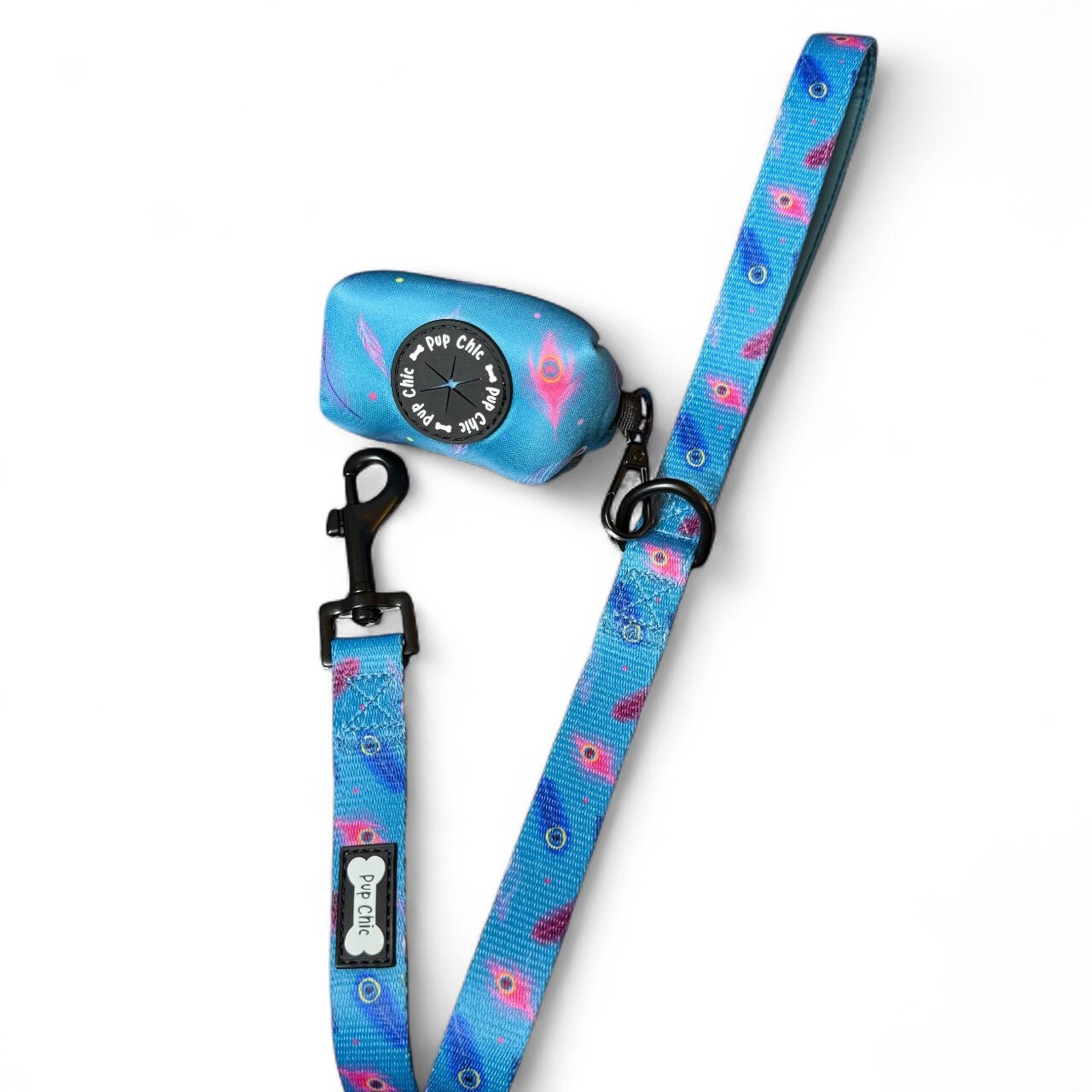 Power Peacock 5ft teal dog lead with feather print, padded handle and swivel clip for tangle‑free walks