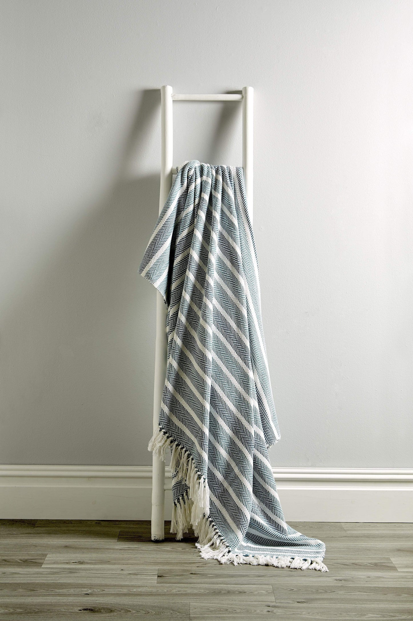 Zara Striped Handwoven Pure Cotton Throw Blanket with Tassells Eco-Friendly Perfect for Sofa Bed and Home Decor Available in Multiple Sizes and Calming Colours by OLIVIA ROCCO