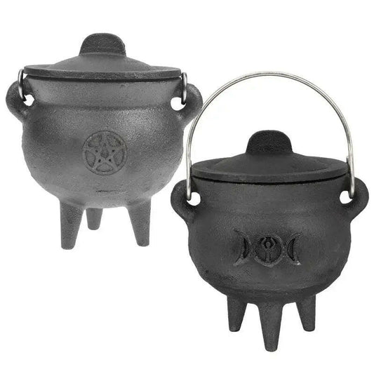 Cast Iron Witch’s Cauldron with Lid & Handle – Ritual Pot for Halloween Decor, Incense & Offerings