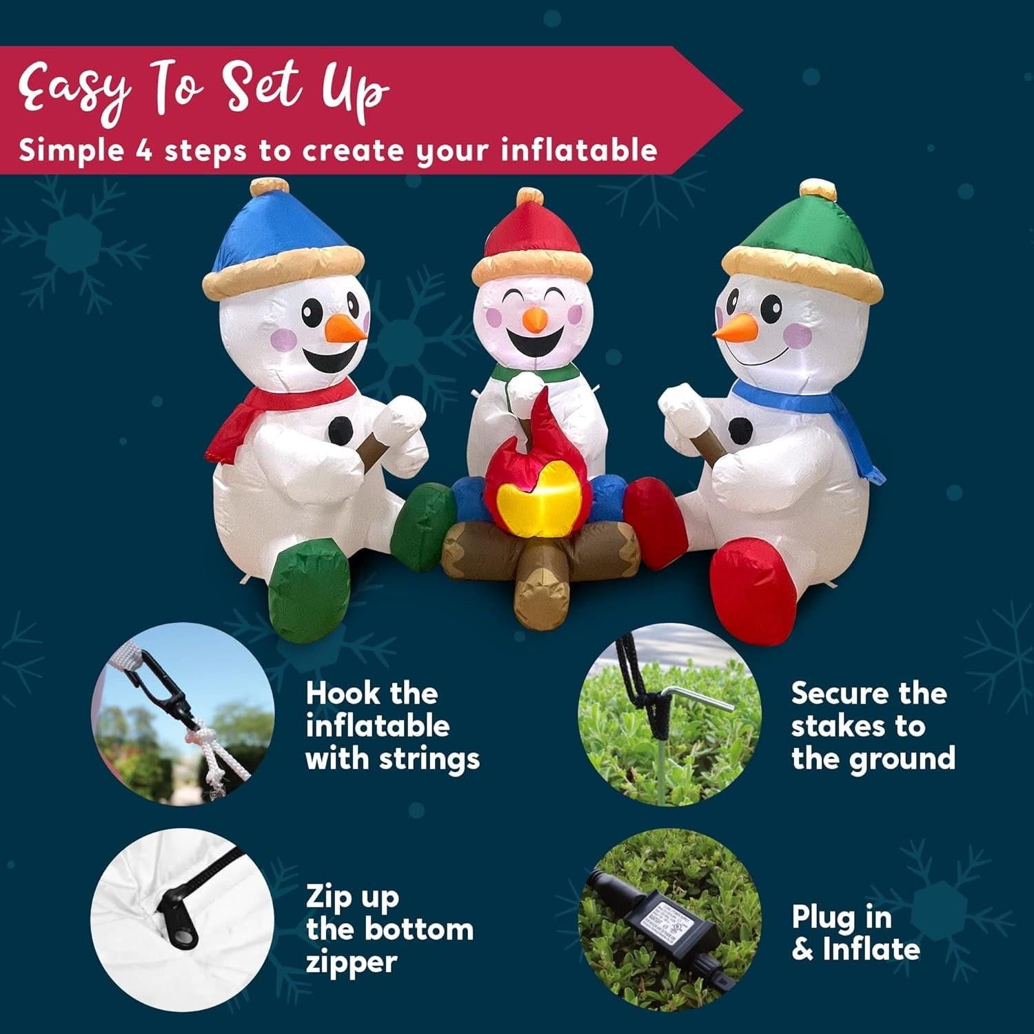 6FT Inflatable Snowmen with Campfire – Outdoor Christmas Decoration.