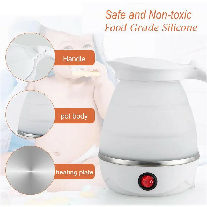 Foldable Portable Electric Teapot Water Heater - 600ML Travel Kettle for Household Use, 220V Kitchen Appliance.