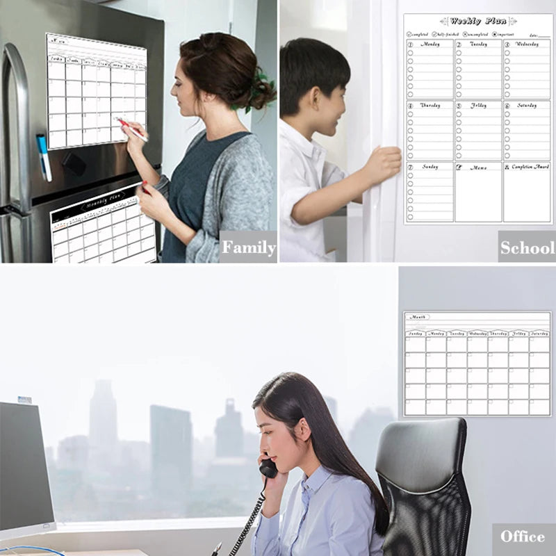 A3 Magnetic Fridge Planner – Monthly & Weekly Dry Erase Calendar with Free Marker Pens (297×420mm)