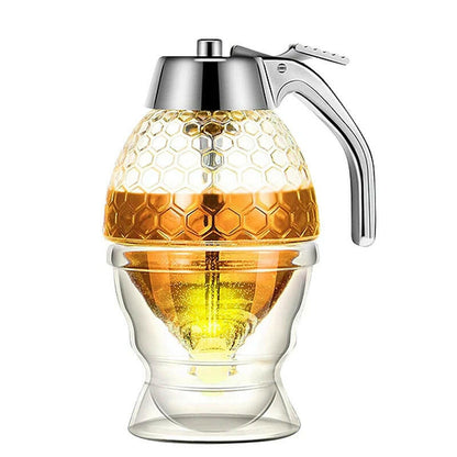 Honey Pourer Dispenser with Stand and Storage Jar for Juices and Syrups.