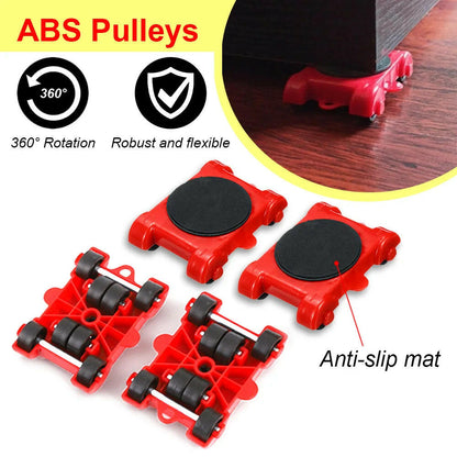 Heavy Duty Furniture Lifter & Mover Set – 5Pcs, 360° Rotating Wheels.