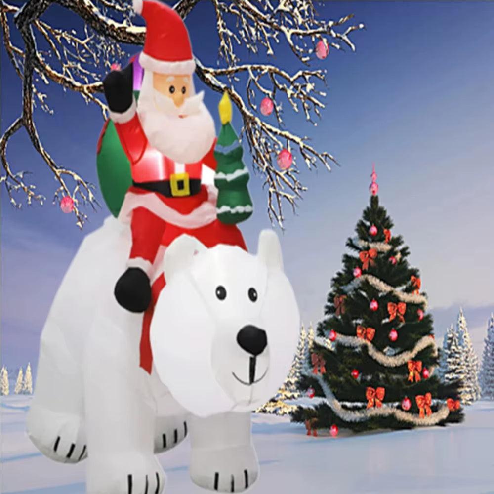 2.1M Inflatable Santa Riding Polar Bear – Christmas LED-Lit Decoration for Indoor & Outdoor Display | Plug-In, Freestanding.