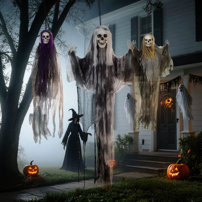 Ghastly Set of 3 Hanging Skeleton, Flying Ghost Halloween Decorations