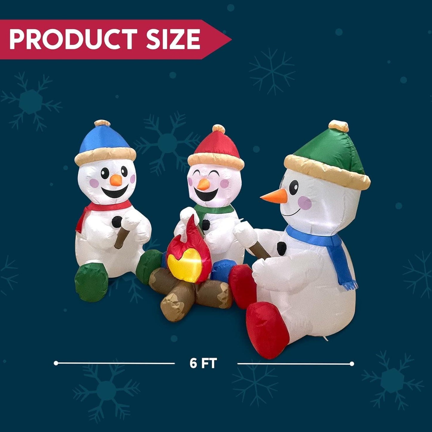 6FT Inflatable Snowmen with Campfire – Outdoor Christmas Decoration.