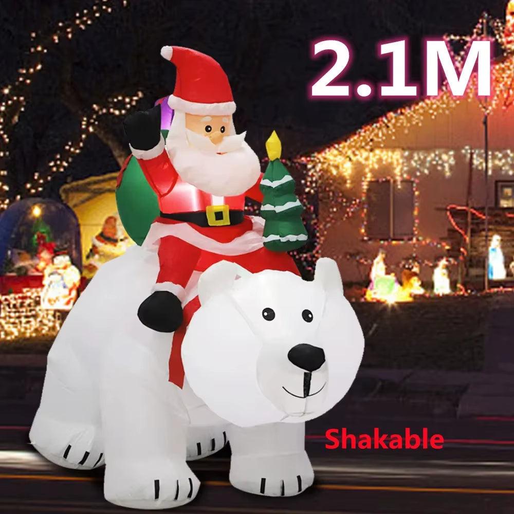 2.1M Inflatable Santa Riding Polar Bear – Christmas LED-Lit Decoration for Indoor & Outdoor Display | Plug-In, Freestanding.