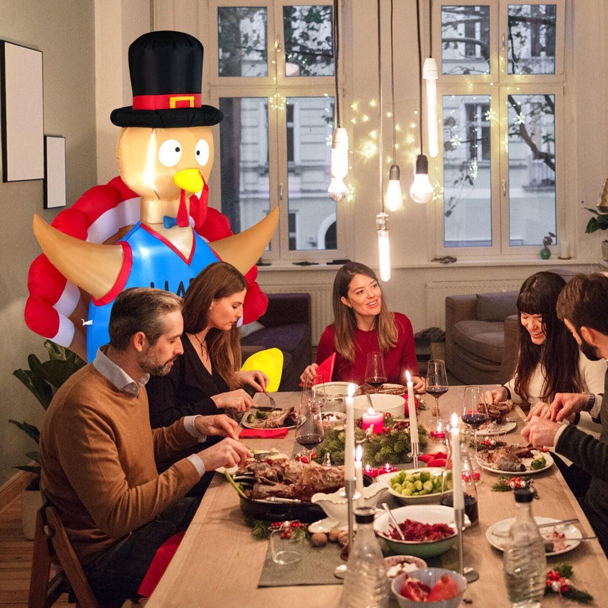 6FT Thanksgiving Inflatable Turkey – LED-Lit Outdoor Decoration with Built-In Fan | Waterproof Polyester, Self-Inflating.