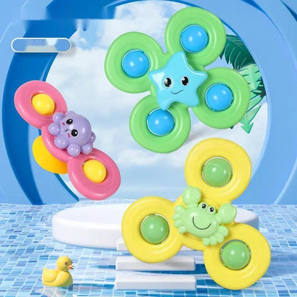 Spin, Stick & Play – 3PCS Suction Cup Spinner Bath Toys for Baby Sensory Fun.