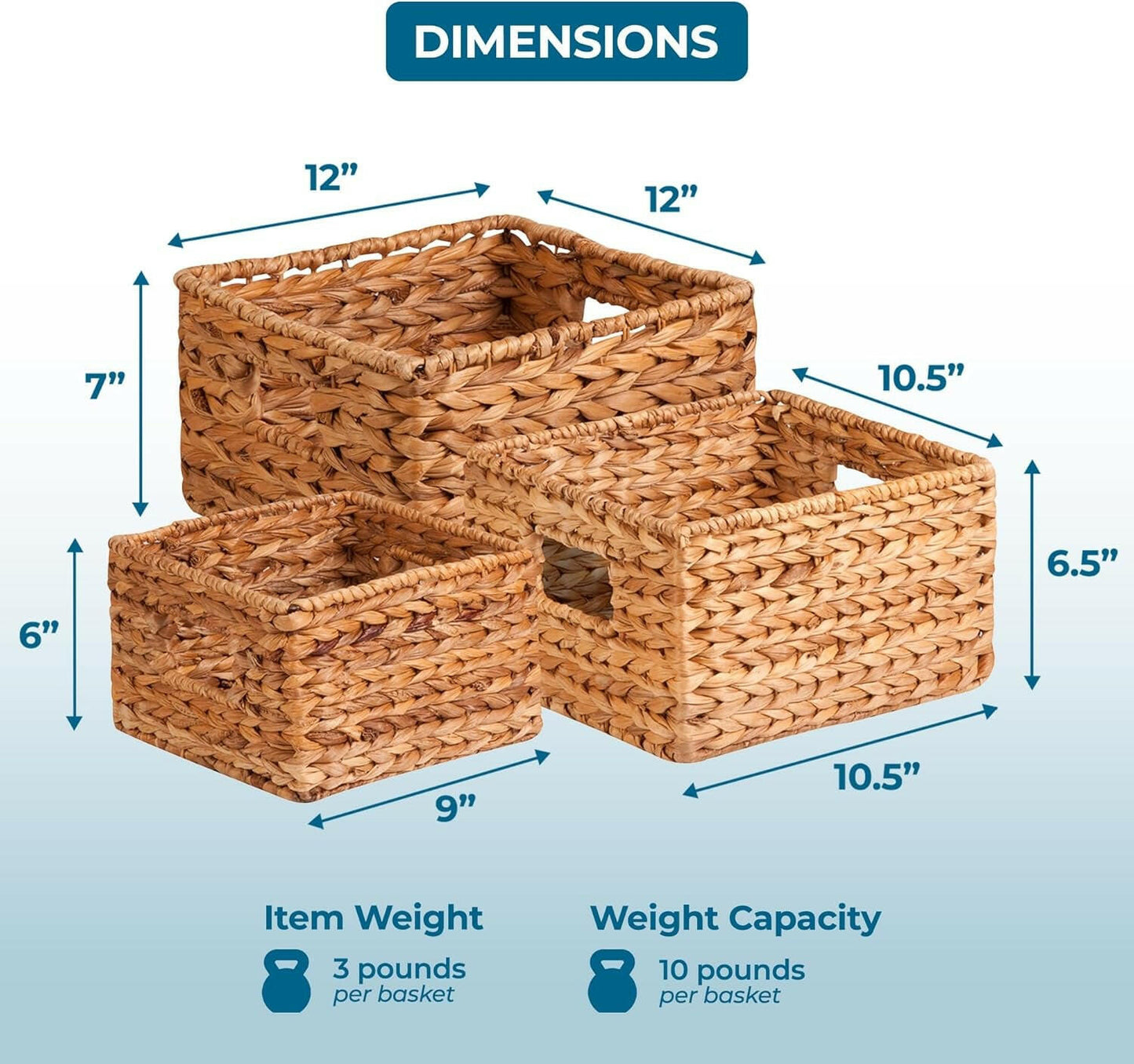 Eco-Friendly Woven Water Hyacinth Nesting Storage Baskets – Set of 3 | Natural Finish | Multi-Size | Home & Kitchen Organization