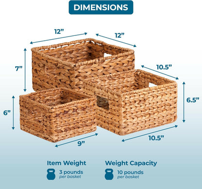 Eco-Friendly Woven Water Hyacinth Nesting Storage Baskets – Set of 3 | Natural Finish | Multi-Size | Home & Kitchen Organization