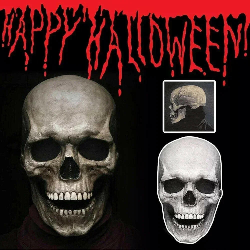 Halloween Latex Skull Mask – Full Head Horror Helmet with Movable Jaw