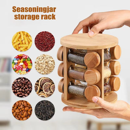 Wooden Seasoning Rack Condiment Jar Holder for Kitchen Rotating Salt Container Storage Shelf for Pepper Jars Condiment Box Rack