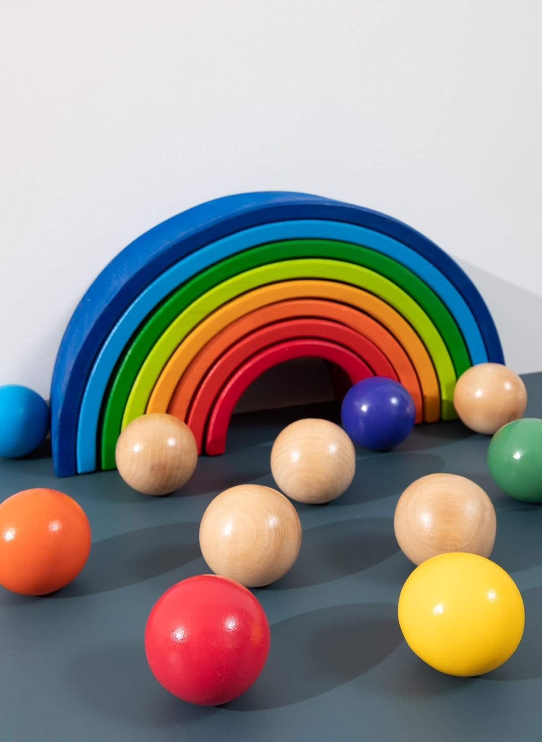 Montessori Wooden Rainbow Balls | 6-Piece Toddler Toy.