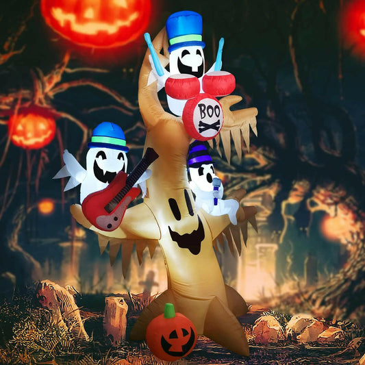 8 FT Halloween Inflatable Outdoor Ghost Tree with Pumpkin, Blow up Yard Decoration Clearance with LED Lights Built-In for Holiday/Party/Yard/Garden