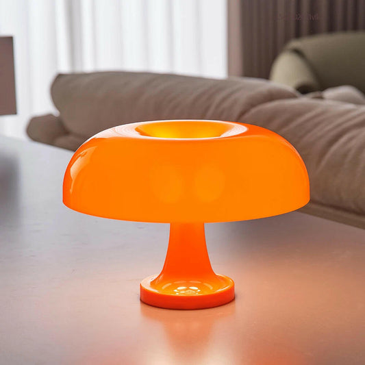 Mushroom Table Lamp - Modern Danish Design for Your Bedroom or Living Space - Eye-Catching Orange Accent Lighting.