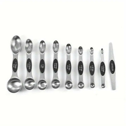 Premium Stainless Steel Measuring Spoons Set: 8 Double-Sided Magnetic Spoons & 1 Level for Perfect Dry Ingredient Measurement