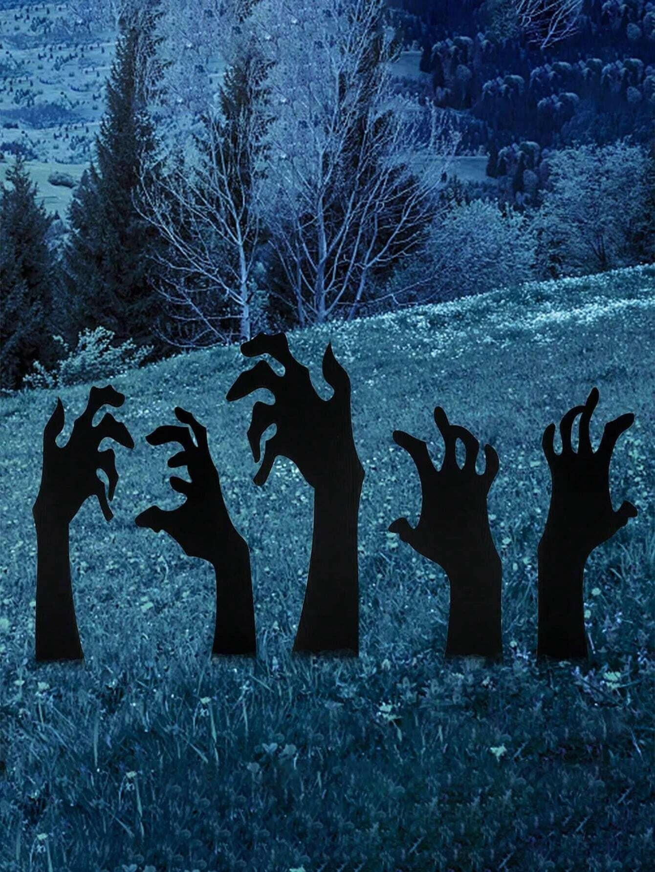 Haunted Yard Essentials – 5PCS Grasping Hand Silhouette Yard Stakes – Creepy Halloween Lawn Decorations for Outdoor Displays