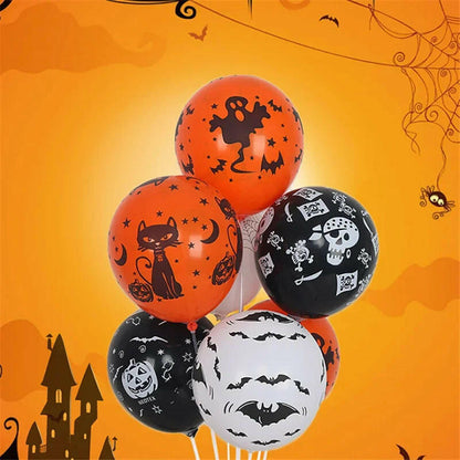 10-Pack Halloween Latex Balloons – Pumpkin & Skeleton Design for Spooky Party Decor