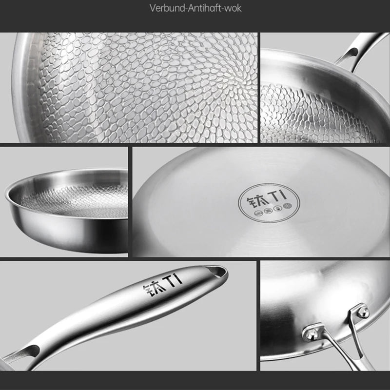 Pure Titanium Frying Pan – Hammer-Pattern Non-Coated Cookware (26/28/30cm)