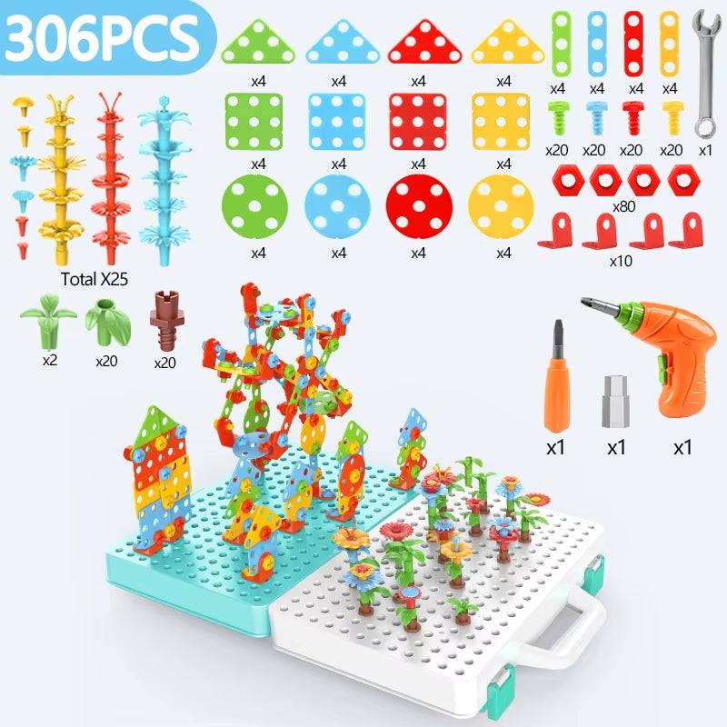 Build, Screw & Create – Kids Electric Drill Toy Set with Puzzle Blocks for STEM Learning (Ages 3–6).