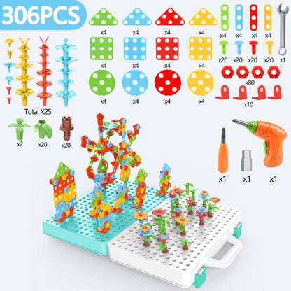 Build, Screw & Create – Kids Electric Drill Toy Set with Puzzle Blocks for STEM Learning (Ages 3–6).