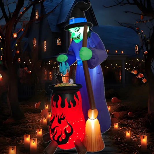 8FT Halloween Inflatables Witch Boiling Flame Lamp with LED Lights