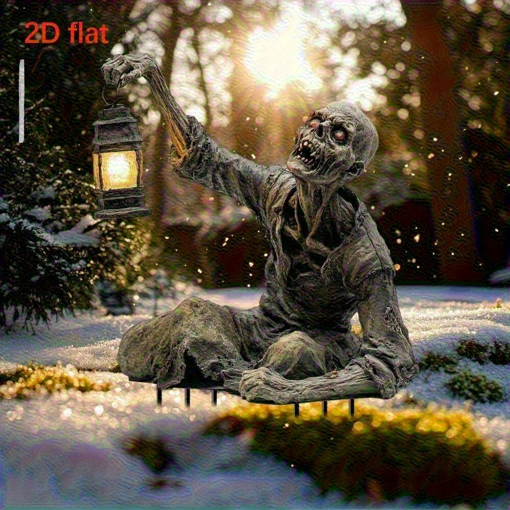 Halloween Lantern Terror Zombie Ornament – 2D Acrylic Ground Plug for Garden and Outdoor Decor