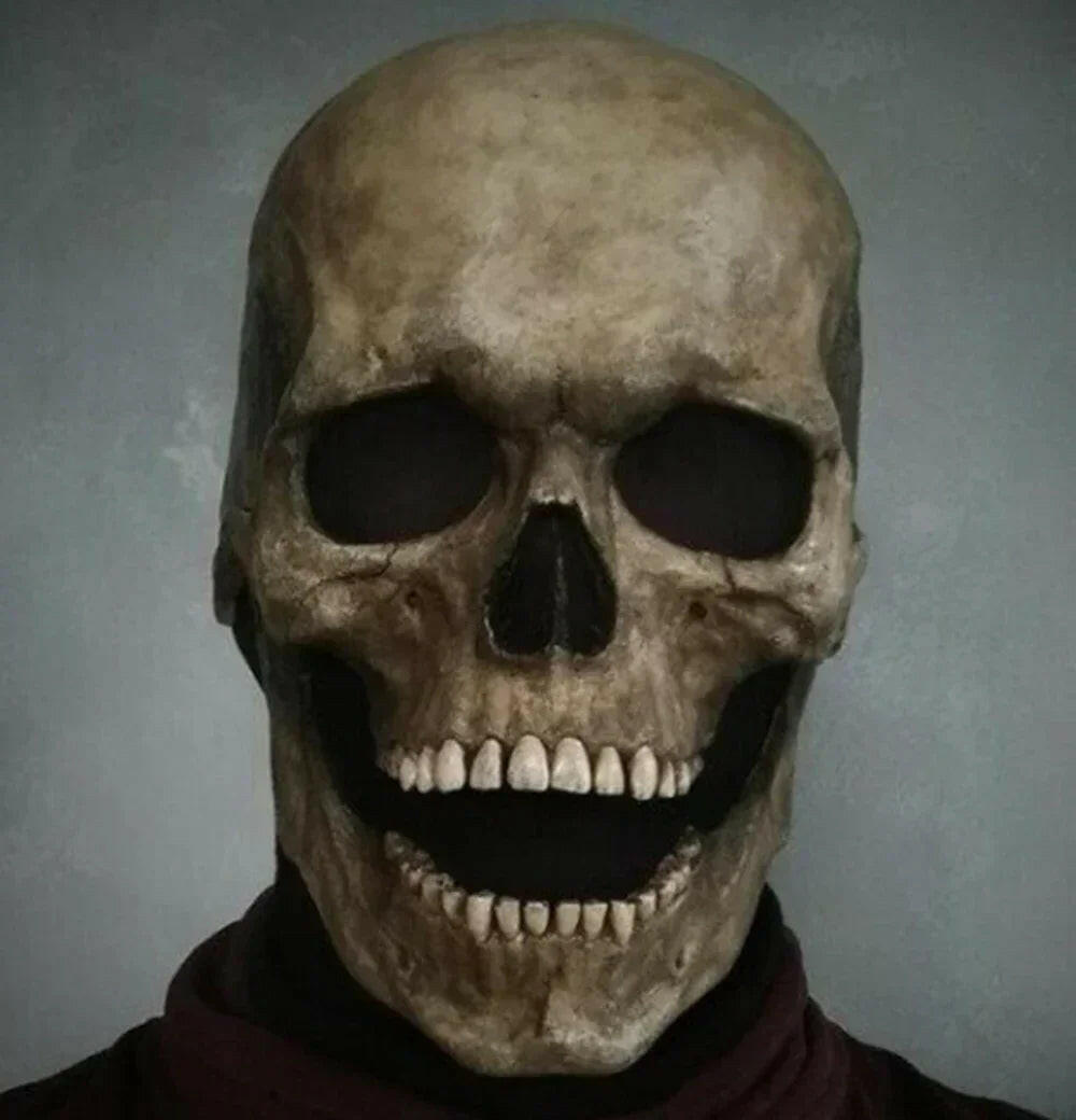 Halloween Latex Skull Mask – Full Head Horror Helmet with Movable Jaw
