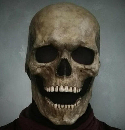 Halloween Latex Skull Mask – Full Head Horror Helmet with Movable Jaw