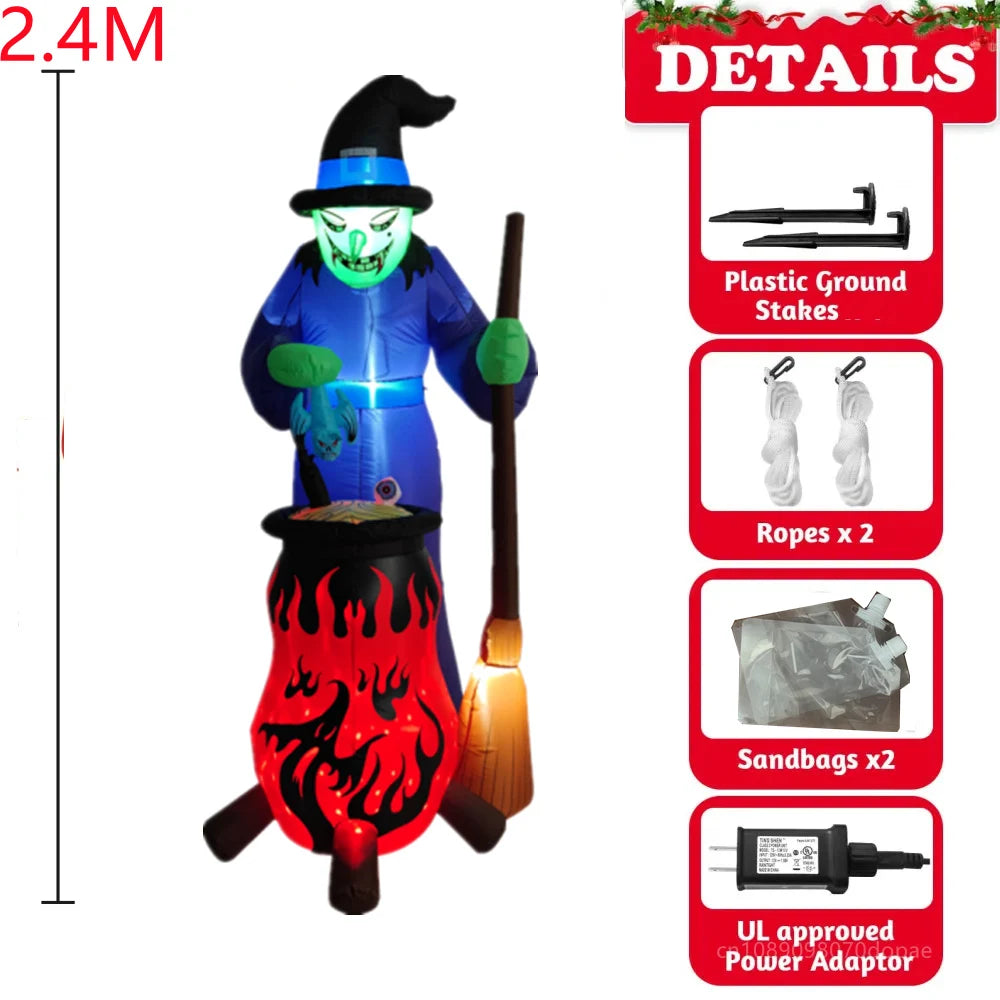 8FT Halloween Inflatables Witch Boiling Flame Lamp with LED Lights
