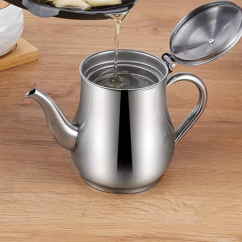 Cooking Oil Filter Pot Container Oil Separator Bottle Stainless Steel Storage Pot Oil Tank with Filter Mesh Kitchen Household