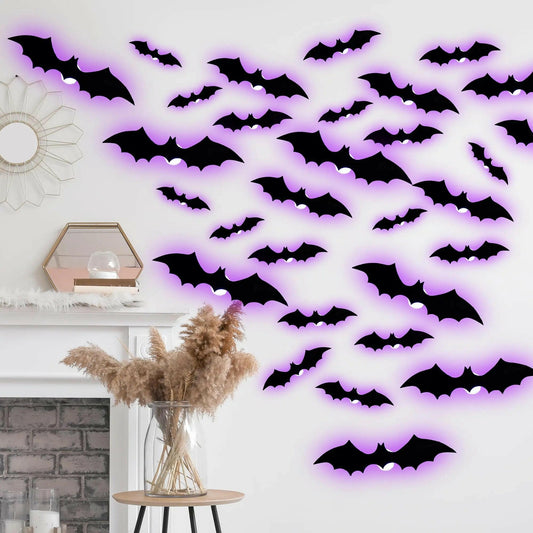 Halloween LED Bat Wall Decor - Realistic 3D PVC Bat Stickers for Indoor and Outdoor Halloween Party Decoration